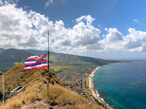 Hawaiian State Flag on Mountain Top