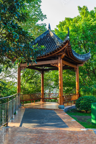 A Chinese-style gazebo in a park in China