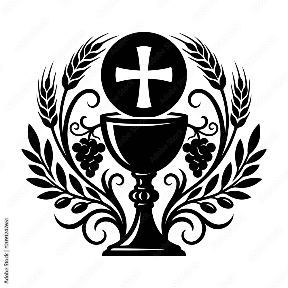 Obraz premium Christian Holy Communion Chalice with Cross and Grapes.