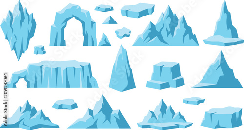 Konstfotografi Arctic Iceberg and Glacier Vector Element Set with Floating Ice Floes Frozen Mou