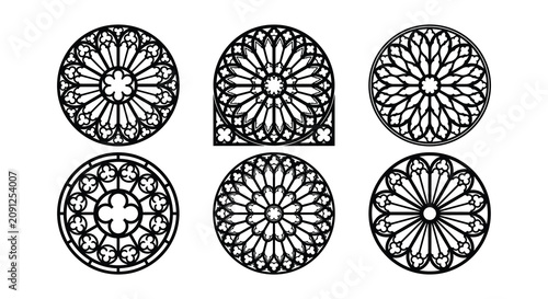 Tableau sur toile Circular floral ornaments black vector illustration on a white background