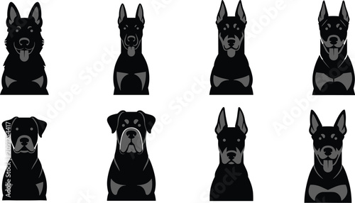 Konstfotografi Black Silhouette Dog Head Collection with Popular Guard and Working Breed Portra