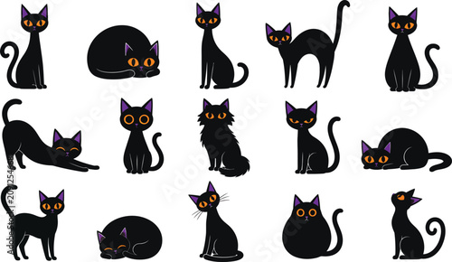 Halloween black cats collection spooky feline illustrations for october decor