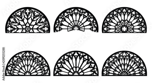 Fotografia Gothic rose window silhouettes on a white background vector illustrations