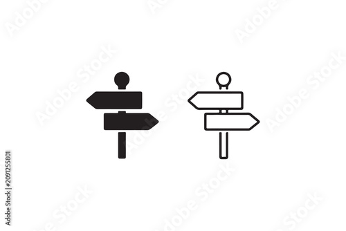 Direction signpost icons with blank boards for road navigation and travel path planning.
