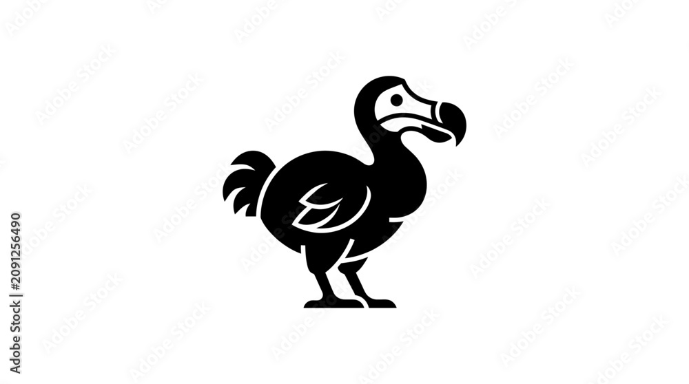 Obraz premium Minimalist black silhouette of a cartoon dodo bird illustration