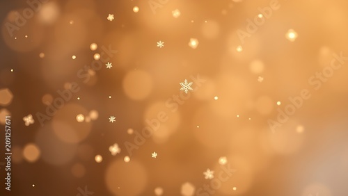 Delicate snowflakes descending through golden light, capturing the serene beauty of winter.