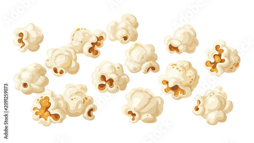 Bild auf Leinwand A 2D Vector Illustration of popped popcorn scattered on a surface