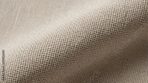 Eine hochwertige Makroaufnahme zeigt die feine Webstruktur eines Leinenstoffes mit klar erkennbaren Fasern und einer gleichmäßigen Textur.KI Generiert
