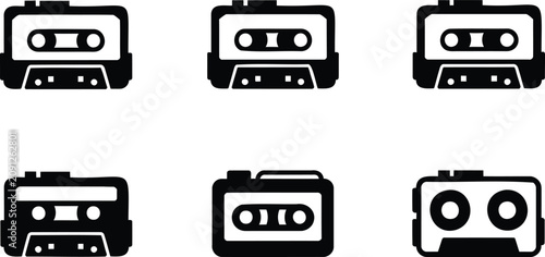 Foto Cassette tapes icons in different orientations on white background