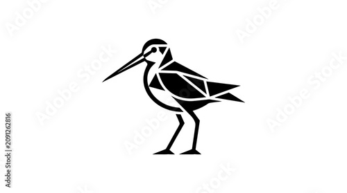 Geometric minimalist black and white bird silhouette on white background