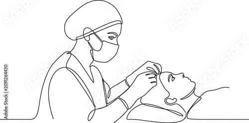Foto A minimalist single continuous line drawing of a professional dermatologist prov