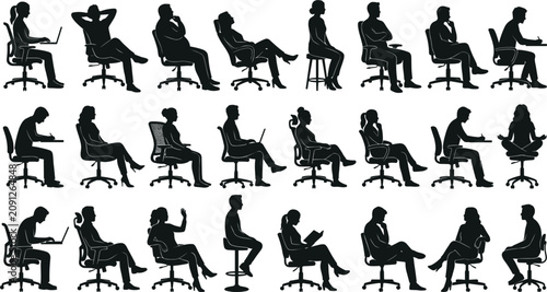 Tableau sur toile Business people and office workers sitting on swivel chairs silhouettes set show