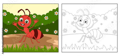 Cute Ant Smile Cartoon Coloring Page For Kids