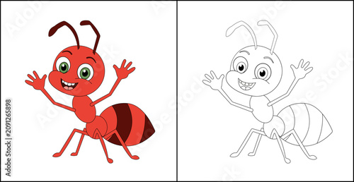 Cute Ant Smile Cartoon Coloring Page For Kids