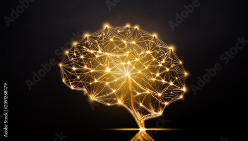 glowing golden neural network silhouette on dark minimal background