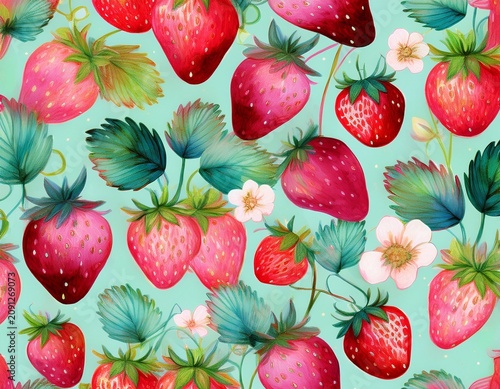 watercolor strawberry seamless pattern with vibrant playful fruit design