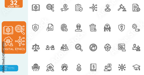 Foto Digital ethics and AI governance Vector illustration line editable Icons set