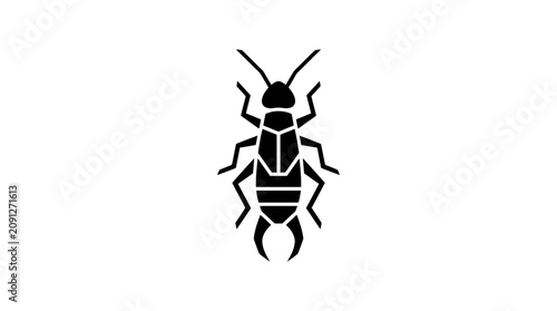 Stylized black and white graphic illustration of an insect