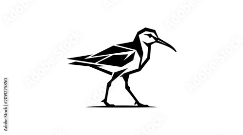 Minimalist line drawing of a long legged wading bird in profile