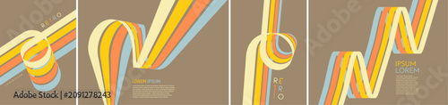 A retro 1970s-style background. Colorful stripes. Abstract curved ribbons form a loop. Dynamic lines. Space for text. Cover design template. Vector for brochure, poster, cover, card or presentation.