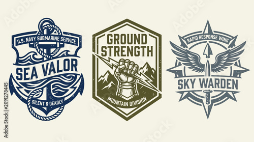 Tableau sur toile Sea Valor Ground Strength and Sky Warden Armed Forces Badges set logos