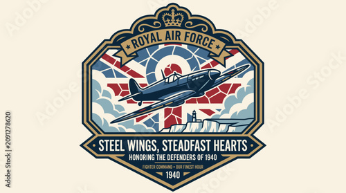 Slika na platnu Royal Air Force Steel Wings Steadfast Hearts Fighter Jet Badge
