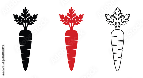 Foto Three Carrot Silhouettes In Black Red And Outline Styles Silhouette