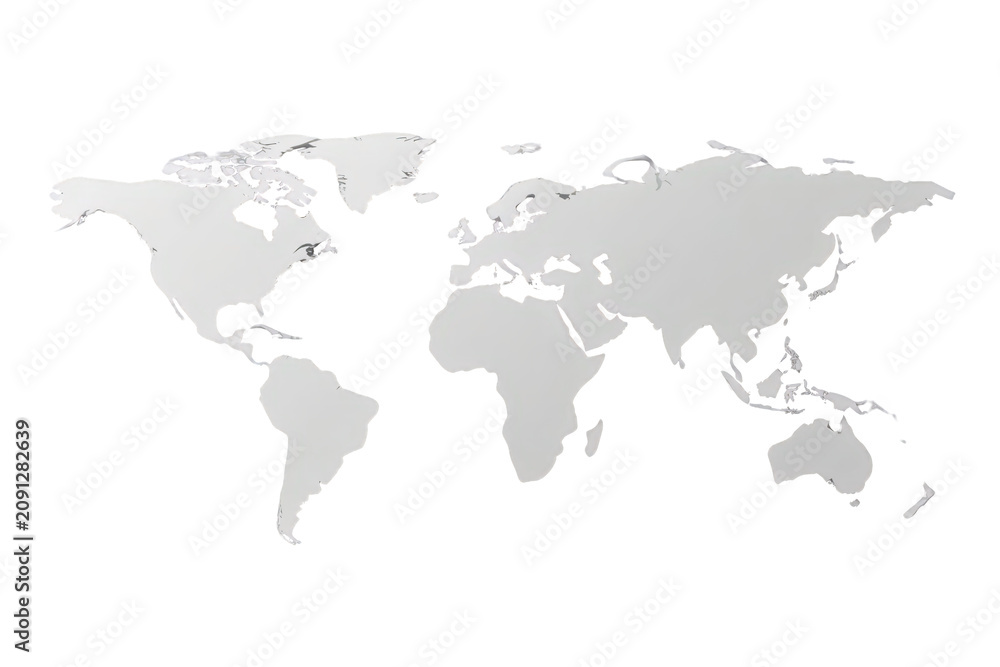 Fototapeta premium World map in light grey displaying continents, illustrating global navigation, travel, and international connections, transparent background