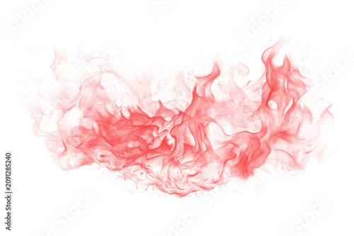 Swirling pink smoke on white background, abstract fluid motion