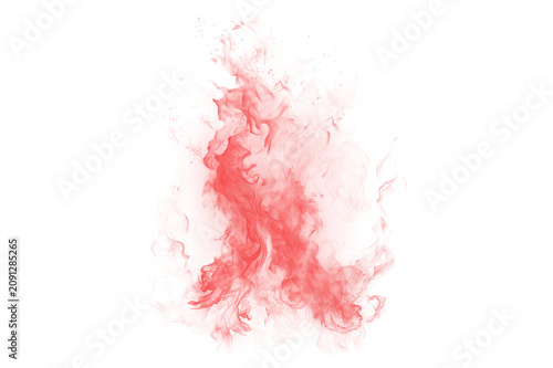 Red smoke explosion on white background