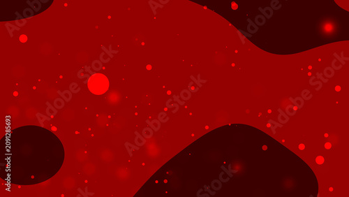 Abstract Dark red fluid background with glowing particle bokeh lights and dark organic shapes