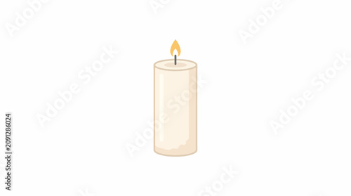 Fotografija A lit candle burns brightly on a table indoors with flame and wax