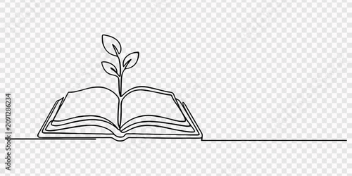 Bild auf Leinwand Growing knowledge, Knowledge Outline Icon Design, young plant with opening book