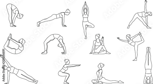 Canvastavla Yoga poses icon set featuring women practicing various stretches exercises and h