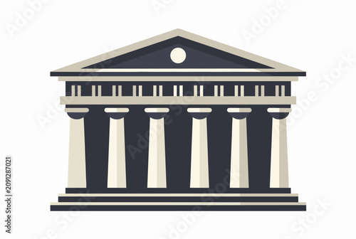 Classical architecture temple building silhouette representing supreme court, museum, bank, or government hall, vector.