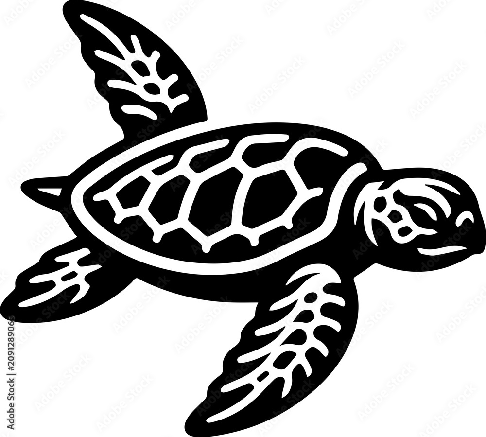 Fototapeta premium Graceful Sea Turtle Silhouette Swimming Through Ocean Waters at Sunset