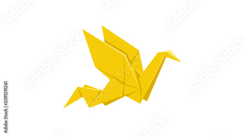 Origami yellow paper crane folding art on for craft and decoration