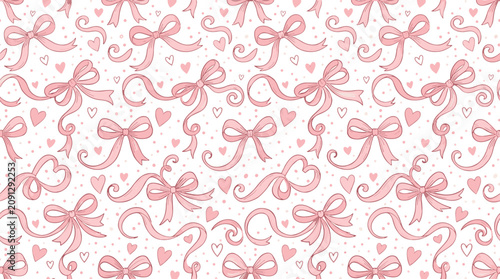 Pattern of pink bows on a, seamless design for fashion and craft projects