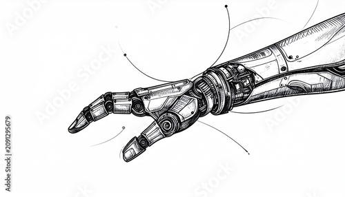 Detailed Sketch of a Futuristic Robotic Hand Reaching Out.