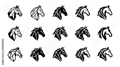Collection of various horse head illustrations.