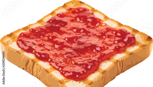 Fotografie Delicious crispy toasted bread slice with sweet red strawberry jam or fruit marm