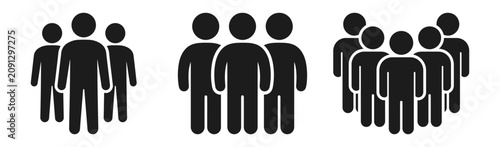 Fotografi People group icons set showing different crowds of black human figures in a simp