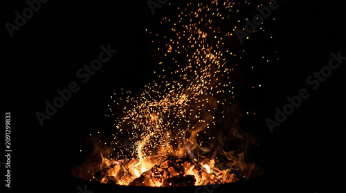 Fire Embers and Sparks on Black Background