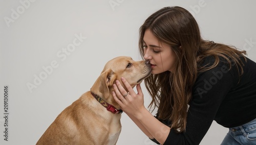 Woman Interacts With Dog in Studio Setting During Daytime