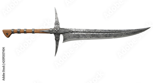 Ancient partisan spear polearm weapon with side wings isolated on white