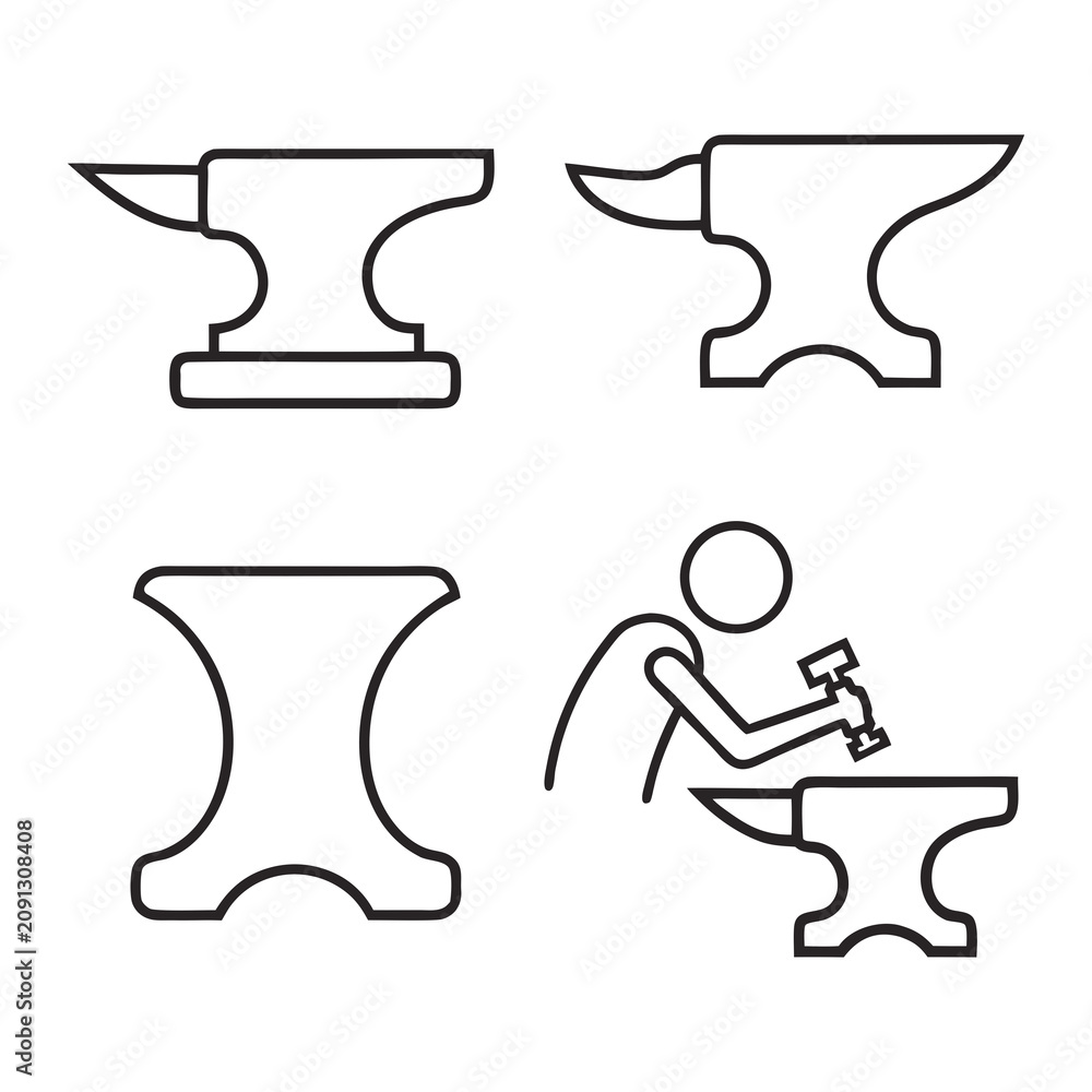 Fototapeta premium Blacksmith Anvil Outline Icon Set Collection