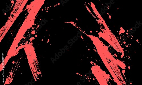 Dynamic Red Paint Strokes and Splatters on Black Grunge Background