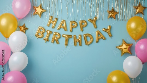 Colorful Balloons and Birthday Decorations in a Celebration Space for a Party