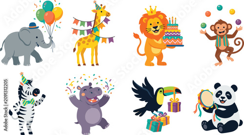 Photography Cute Party Animal Collection Featuring Elephant, Giraffe, Lion, Monkey, Zebra, H